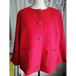 Talbots Womens Wool Blend Cardigan Jacket Red Plus Petite 16